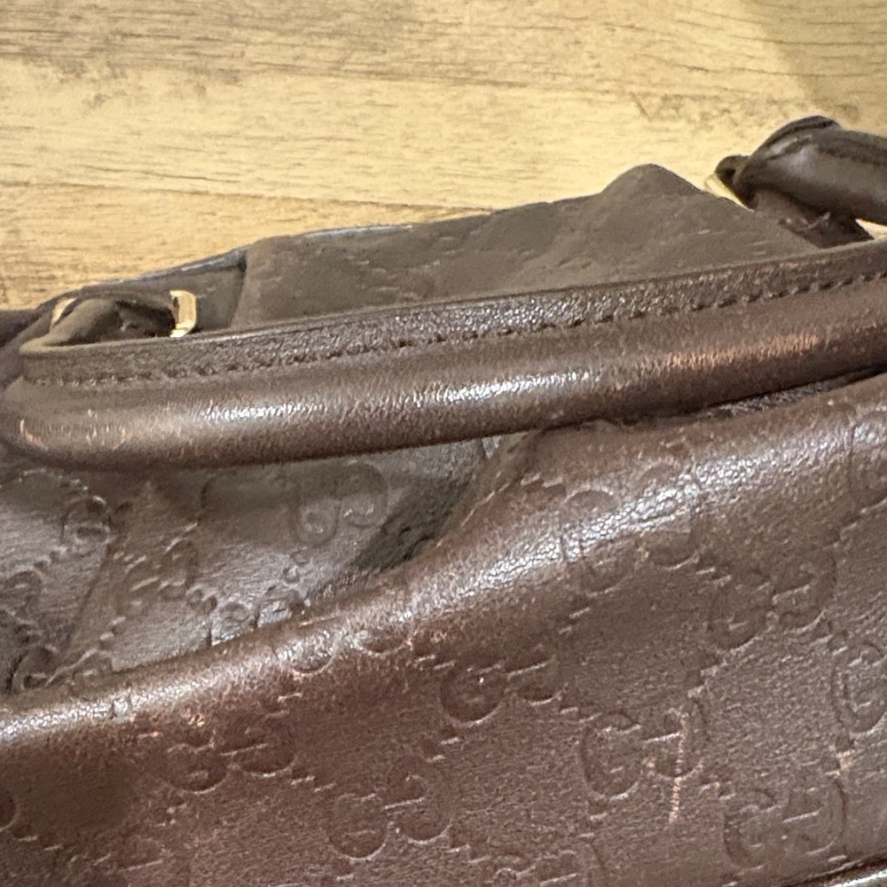 Gucci Dark Brown Embossed Leather Shoulder Bag - Picture 10 of 11